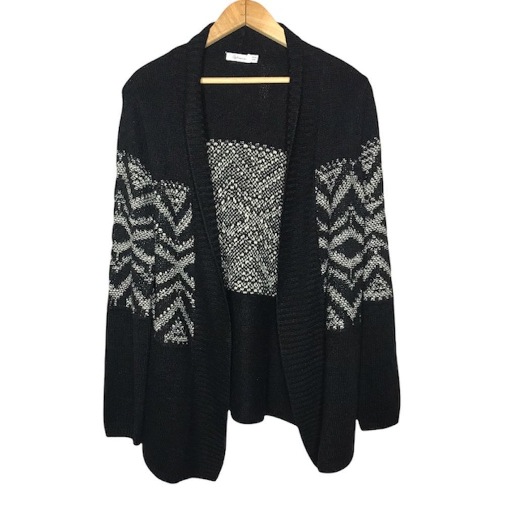 Reitman’s Medium Long Sleeve Open Knit Black & Grey Cardigan Sweater